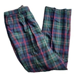 Vintage Pendleton Pants Virgin Wool Plaid Green Pleated Front Size 28 Waist